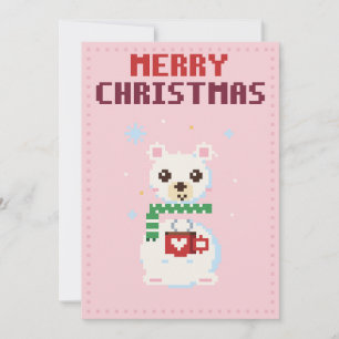 Festividades Cartão de Natal de Arte em Pixel Urso Polar Rosa