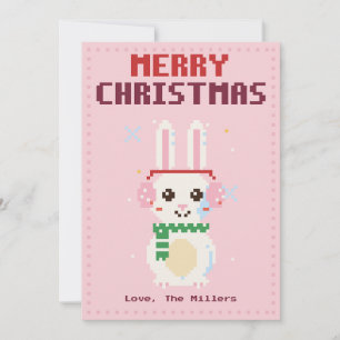 Festividades Cartão de Natal de Arte Pixel Bunny Rosa