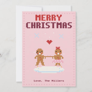 Festividades Cartão de Natal de Arte Pixel Casal de Biscoito de