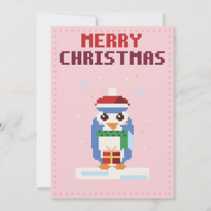 Festividades Cartão de Natal de Arte Pixel Pinguim Rosa
