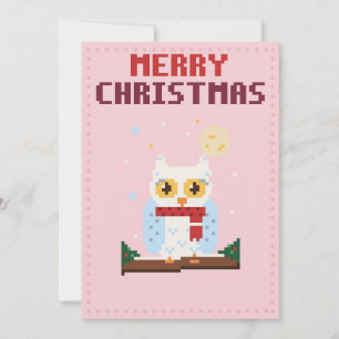 Festividades Cartão de Natal de Arte Pixel Rosa da Coruja da Ne