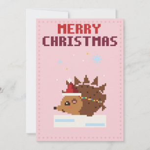 Festividades Cartão de Natal de Arte Pixel Rosa de Ouriço