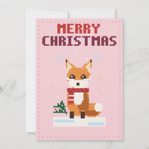 Festividades Cartão de Natal de Arte Pixel Rosa Raposa
