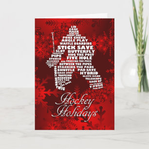 Festividades Cartão de Natal de Arte Word de Hockey Goalie Call