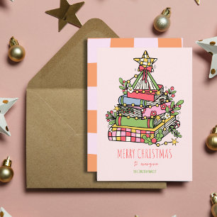 Festividades Cartão de Natal de Árvore de Livro Branco Rosa