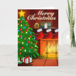 Festividades Cartão de Natal de Árvore e Lareira