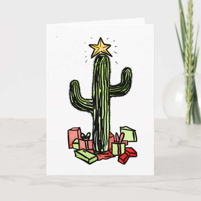 Festividades Cartão de Natal de Árvore Saguaro (Frente)