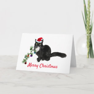 Festividades Cartão de Natal de Árvore Tuxedo Cat