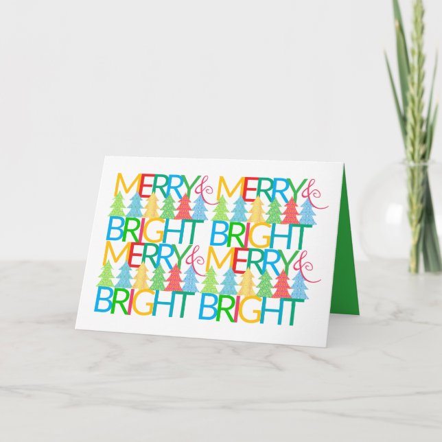 Festividades Cartão de Natal de Árvores Coloridas (Frente)