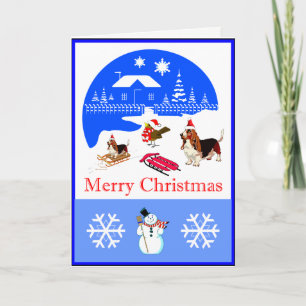 Festividades Cartão De Natal De Basset E Pássaro Snowy