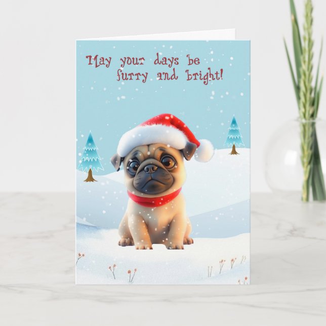 Festividades Cartão de Natal de Bonito Pug em Neve (Frente)
