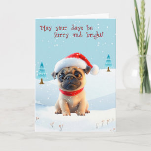 Festividades Cartão de Natal de Bonito Pug em Neve