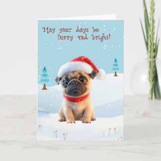Festividades Cartão de Natal de Bonito Pug em Neve