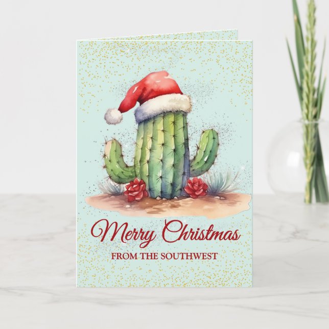 Festividades Cartão de Natal de Cactus de Sobremesa do Sudoeste (Frente)