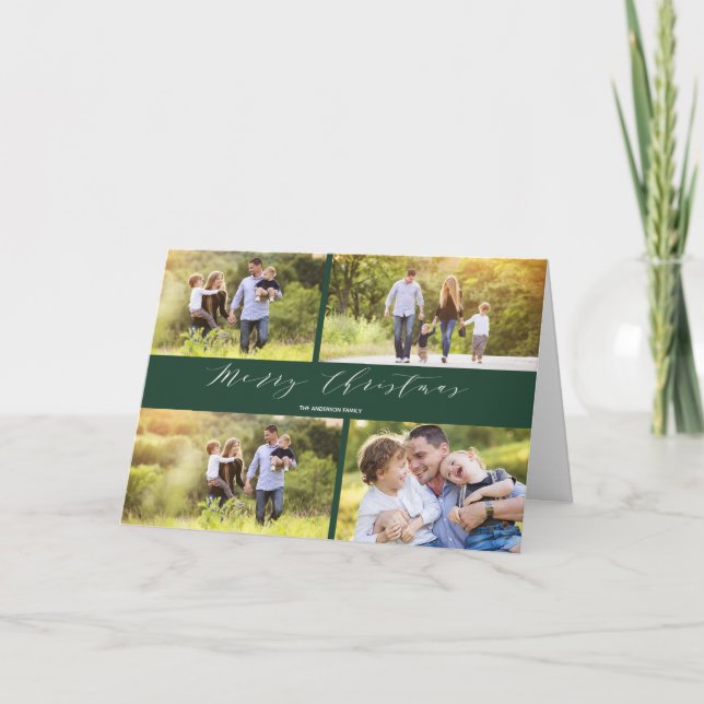 Festividades Cartão de Natal de Caligrafia Branca Verde (Frente)