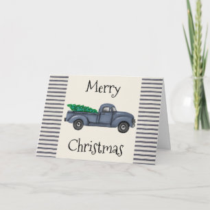 Festividades Cartão de Natal de Caminhão de Árvore Azul Vint