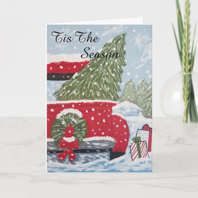 Festividades Cartão de Natal de caminhão vermelho (Frente)