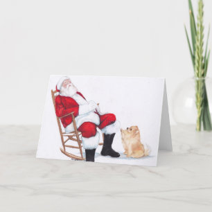 Festividades Cartão de Natal de Cão Pomerano e Papai Noel