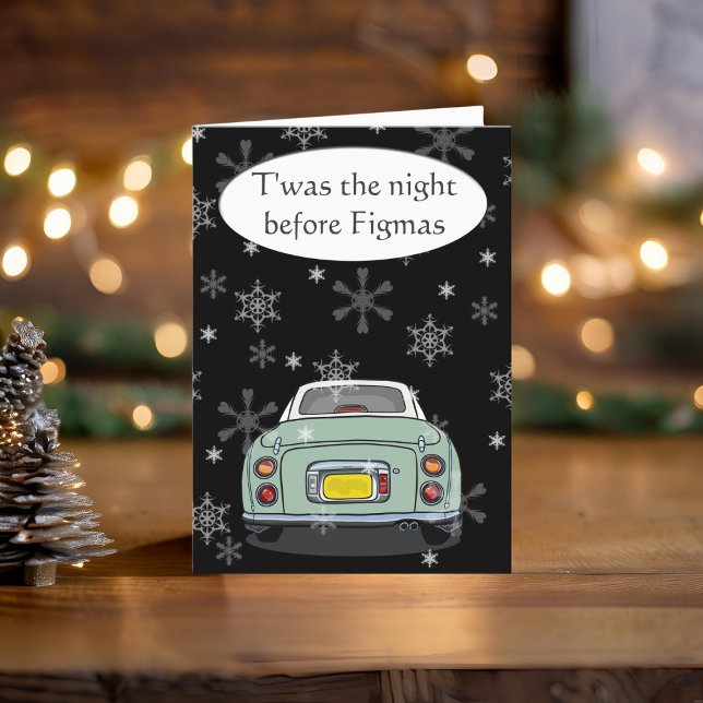 Festividades Cartão de Natal de Carro Verde Festivo Figaro (Happy Fig-mas! A fun figgy themed christmas card to send to your car! (or your figgy loving friends))