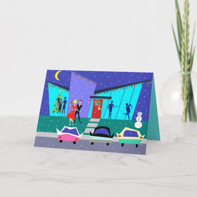 Festividades Cartão de Natal de Cartoon de Férias Retro (Frente)