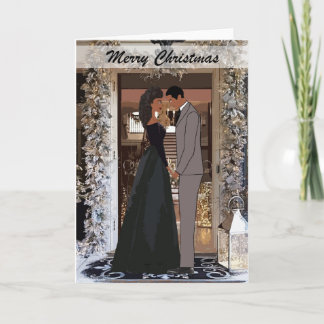 Festividades Cartão de Natal de Casal Afro-Americano