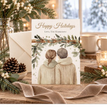 Cartão de Natal de Casal em Aquarela