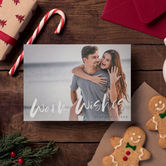 Festividades Cartão de Natal de Casal Warm Wish (Warm Wishes Couple Photo Christmas Card)