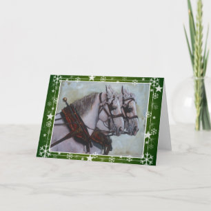 Festividades Cartão de Natal de Cavalo Percheron Draft, verde