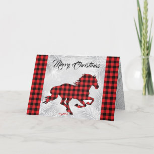 Festividades Cartão de Natal De Cavalo Vermelho E Xadrez Negra