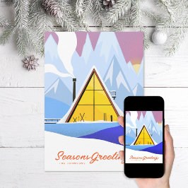 Festividades Cartão de Natal de Chalé de Esqui em A Frame Retro