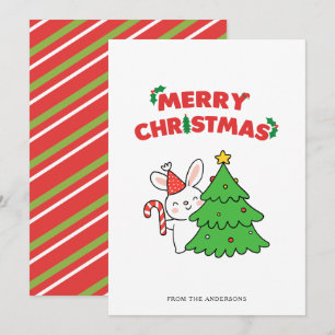 Festividades Cartão de Natal de Coelho de desenho animado fofo