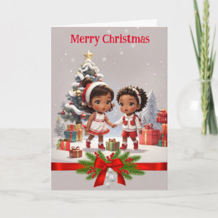 Festividades cartão de natal de crianças afro-americanas