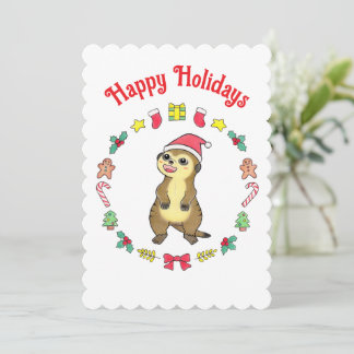 Festividades Cartão de Natal de crianças com meerkat fofo de ch