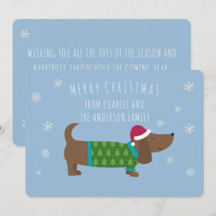Festividades Cartão de Natal de Dachshund Azul Personalizado