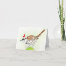 Cartão de Natal de Desenho de Pássaros Cactus Wren