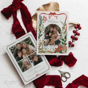 Festividades Cartão de Natal de Família com Foto Botânica Vinta