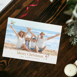 Festividades Cartão de Natal de Família com Foto em Dourado Ele