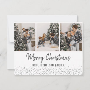 Festividades Cartão de Natal de Família Confetti Silver