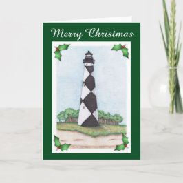 Festividades Cartão de Natal de Farol de Cape Lookout
