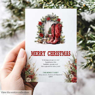 Festividades Cartão de Natal de fazenda vermelho verde