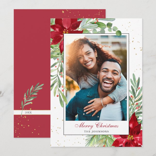 Festividades Cartão de Natal de Feriado de Aquarelas (Frente/Verso)