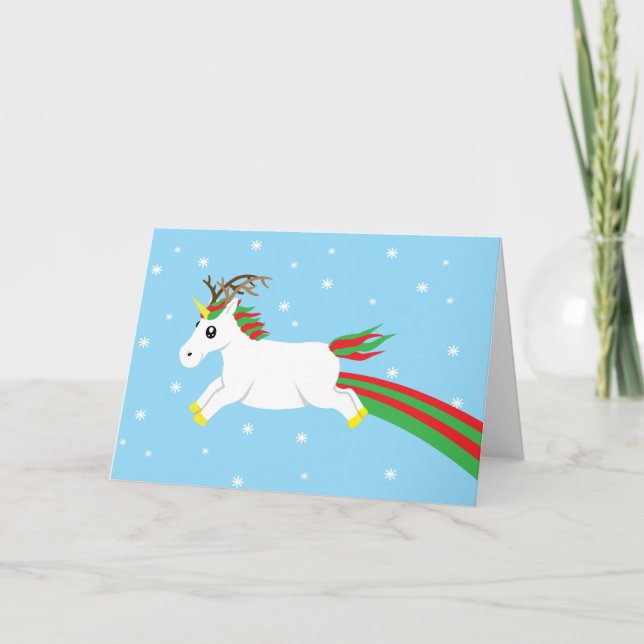Festividades Cartão de Natal de Feriado Unicorn Magical Reindee (Frente)