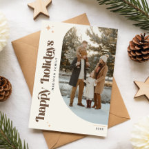 Cartão de Natal de Férias com Foto de Família Retr