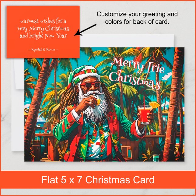 Festividades Cartão de Natal de Férias de Papais noeis Reggae d (Customize your greeting and chose any color you like for the back of the card. )