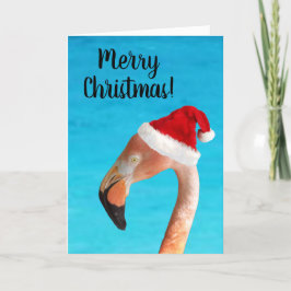 Festividades Cartão de Natal de flamingo rosa com chapéu vermel