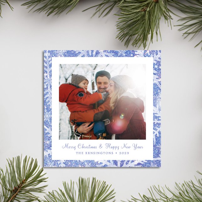 Festividades Cartão de Natal de Floco de Neve Azul Quadrado Per (Personalized Square Blue Snowflake Christmas Card)