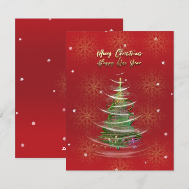 Festividades Cartão de Natal de floco de neve vermelho e dourad (Frente/Verso)
