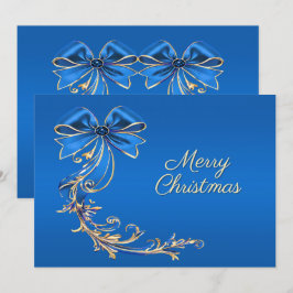 Festividades Cartão de Natal de Flor Dourado Azul