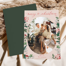Festividades Cartão de Natal de Folhagem Verde Cor-de-Rosa Boho