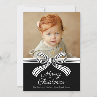 Festividades Cartão de Natal de Foto Chapado Preto e Branco com